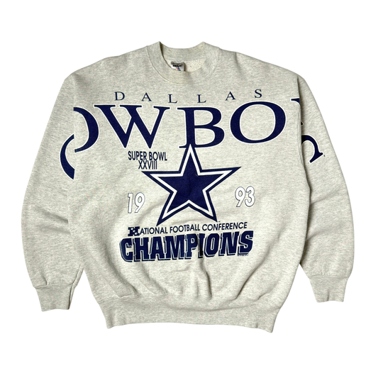 Vintage Dallas Cowboys Spellout Champions Heather Gray Crewneck Sweatshirt - XL