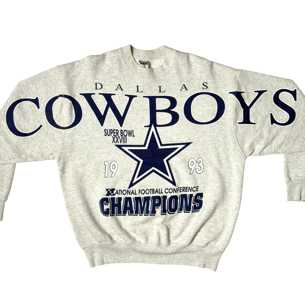 Vintage Dallas Cowboys Spellout Champions Heather Gray Crewneck Sweatshirt - XL