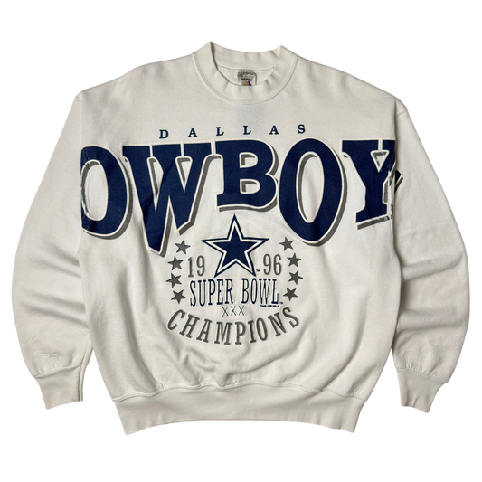 Vintage Dallas Cowboys Spellout Super Bowl Champions White Crewneck Sweatshirt - XL