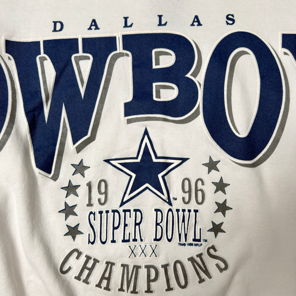 Vintage Dallas Cowboys Spellout Super Bowl Champions White Crewneck Sweatshirt - XL