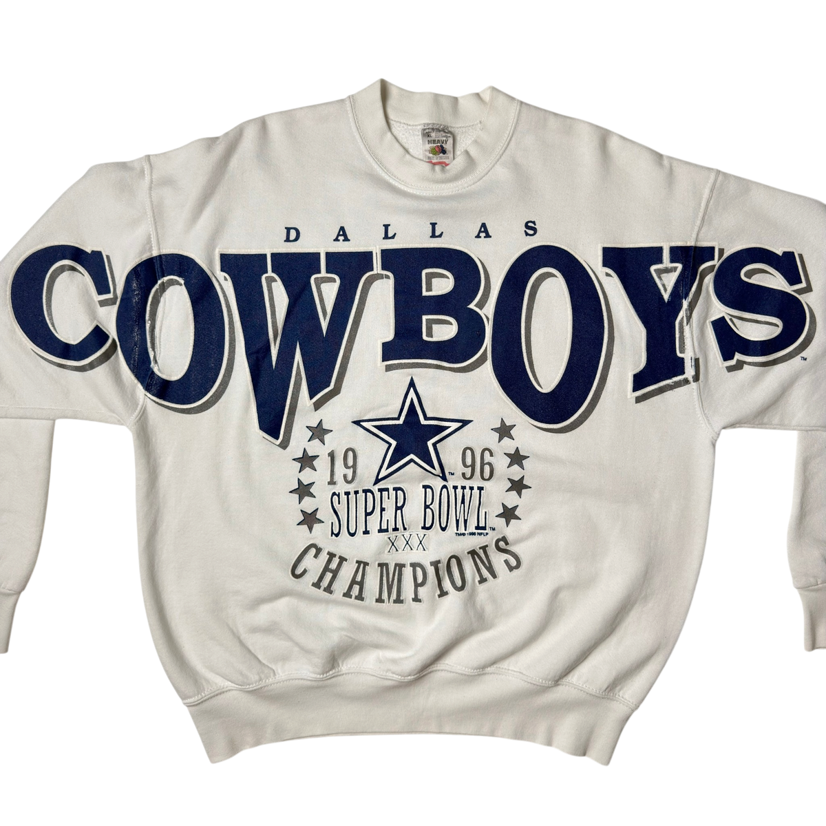 Vintage Dallas Cowboys Spellout Super Bowl Champions White Crewneck Sweatshirt - XL