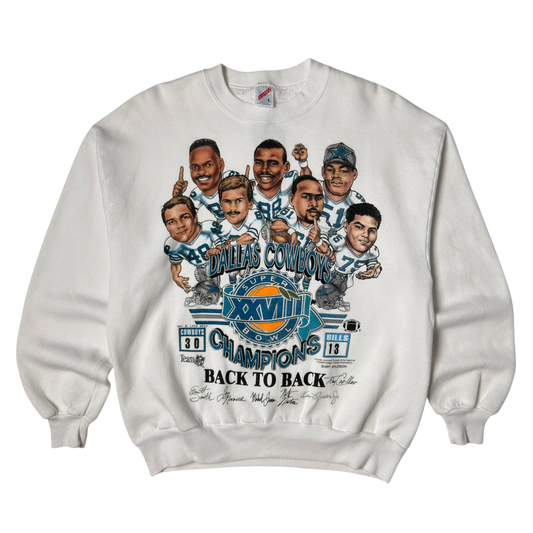 Vintage Dallas Cowboys Super Bowl Champions Caricature White Crewneck Sweatshirt - L