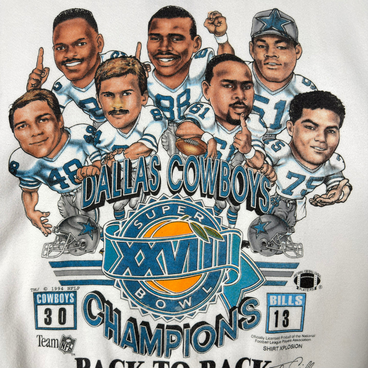 Vintage Dallas Cowboys Super Bowl Champions Caricature White Crewneck Sweatshirt - L
