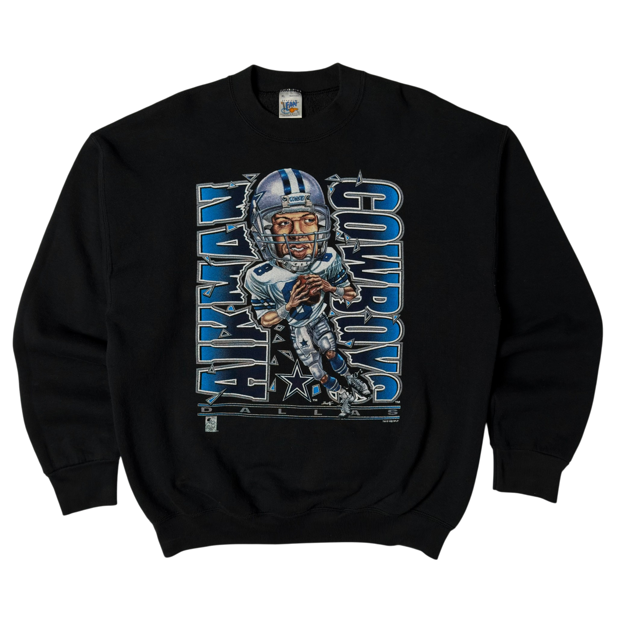 Vintage Dallas Cowboys Troy Aikman Caricature Black Crewneck Sweatshirt - XL