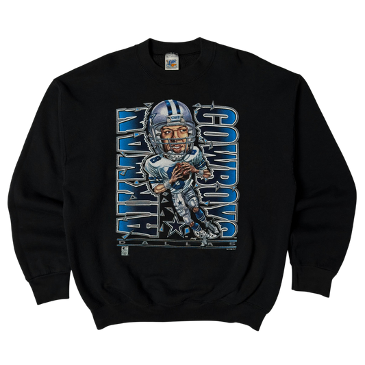 Vintage Dallas Cowboys Troy Aikman Caricature Black Crewneck Sweatshirt - XL