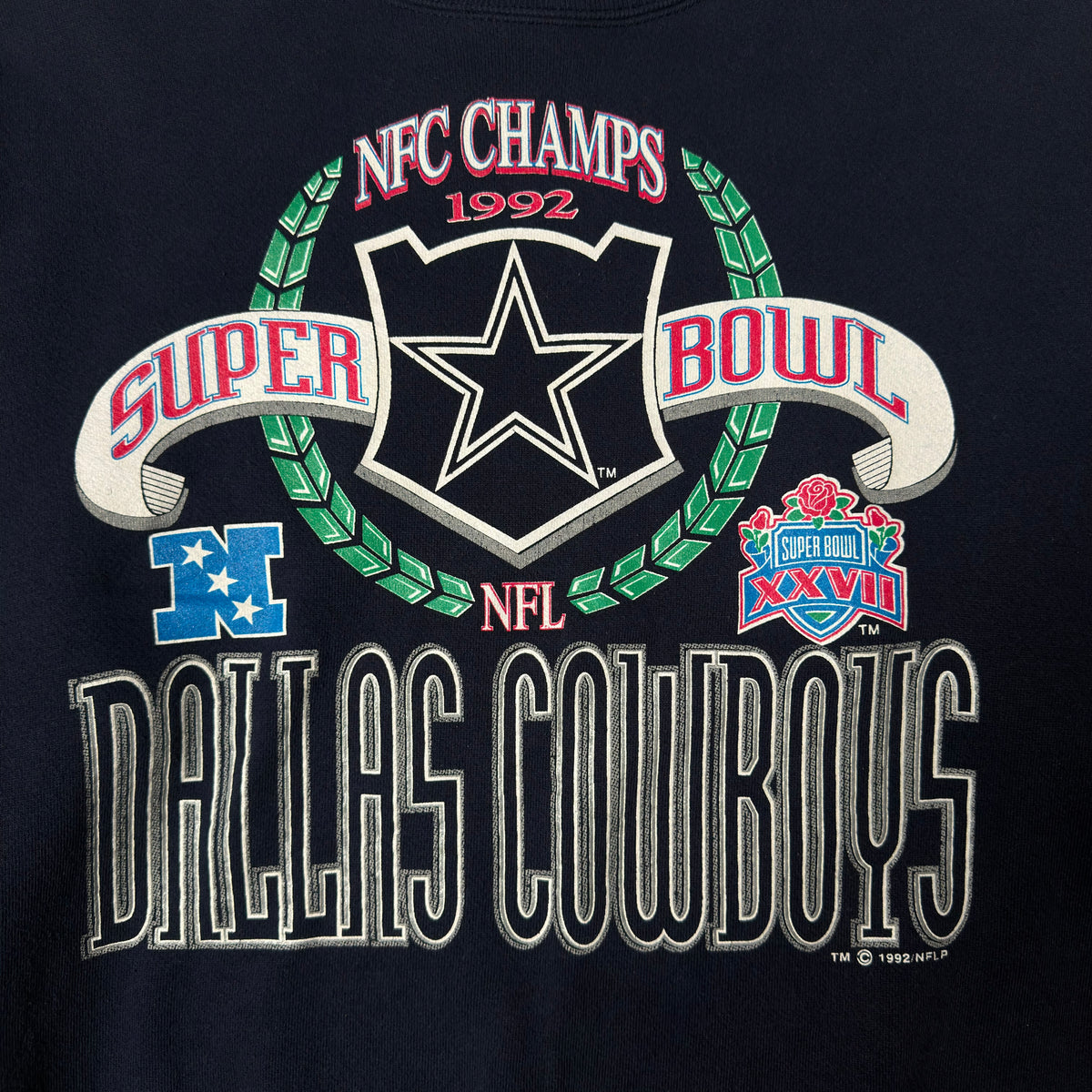 Vintage Logo 7 Dallas Cowboys Super Bowl Navy Blue Crewneck Sweatshirt - XL