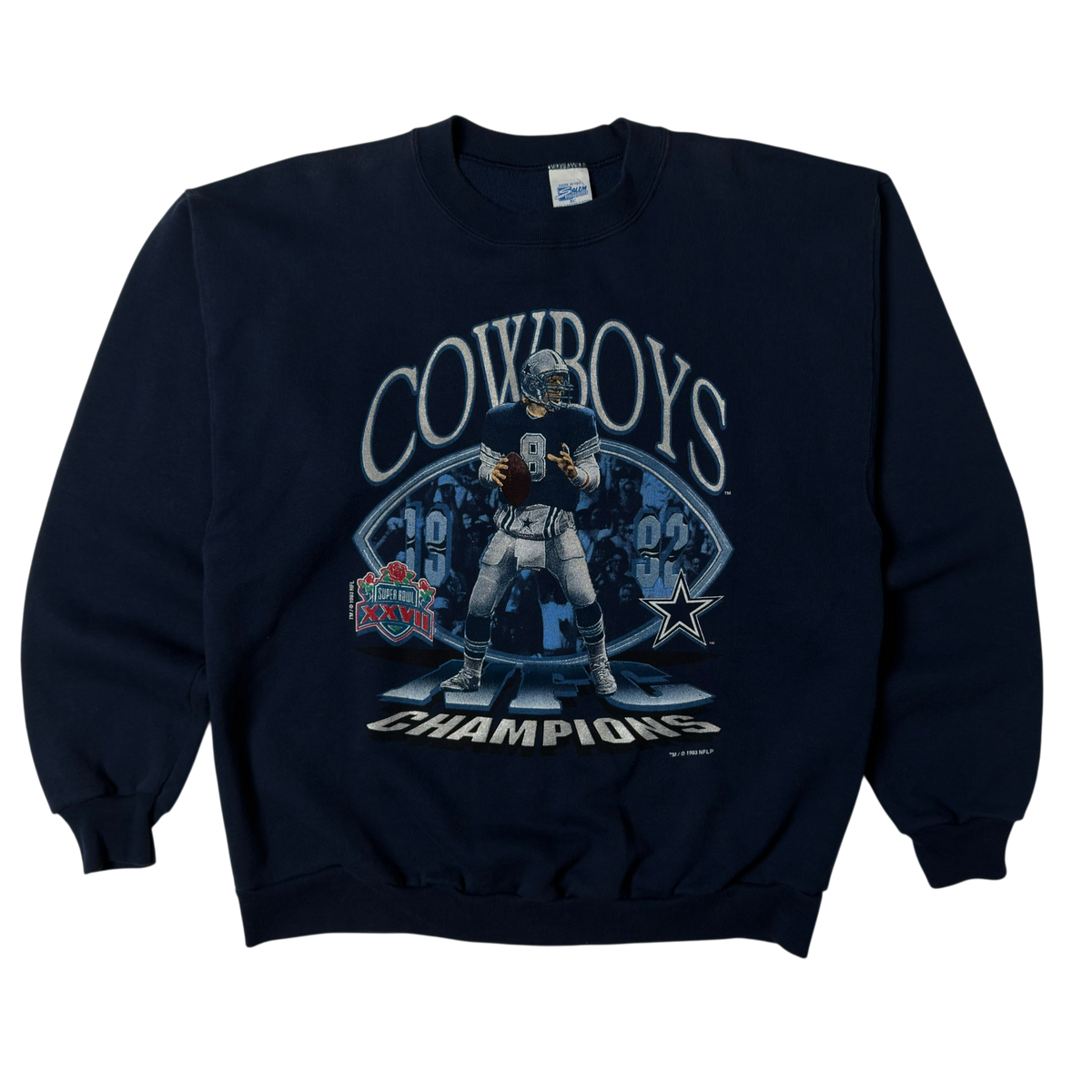 Vintage Dallas Cowboys Troy Aikman Navy Blue Crewneck Sweatshirt - L
