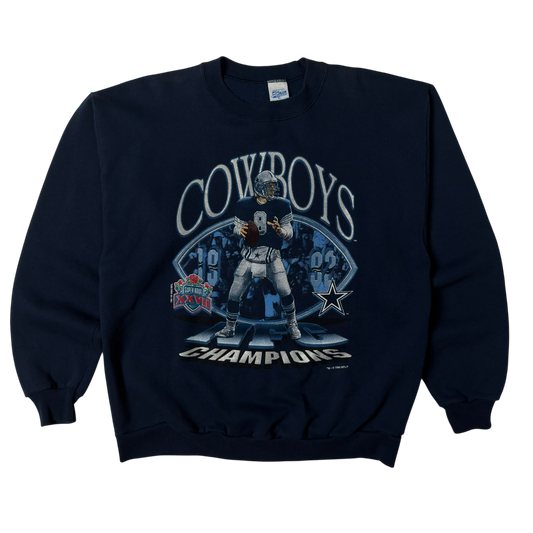 Vintage Dallas Cowboys Troy Aikman Navy Blue Crewneck Sweatshirt - L
