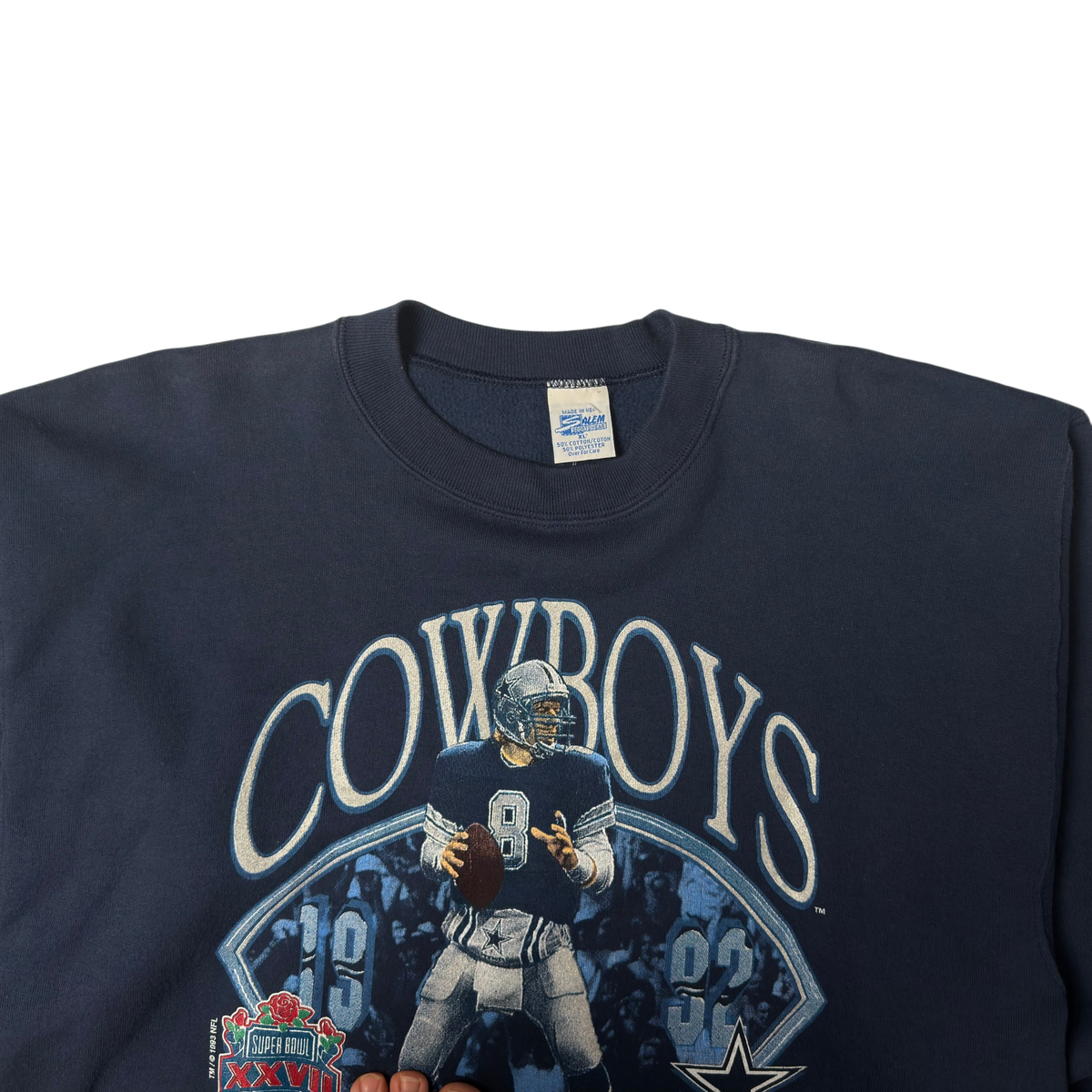 Vintage Dallas Cowboys Troy Aikman Navy Blue Crewneck Sweatshirt - L