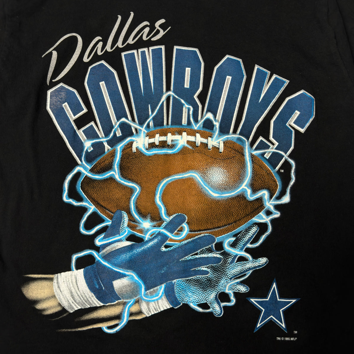 Vintage Dallas Cowboys Lightning Football Black T-Shirt - M