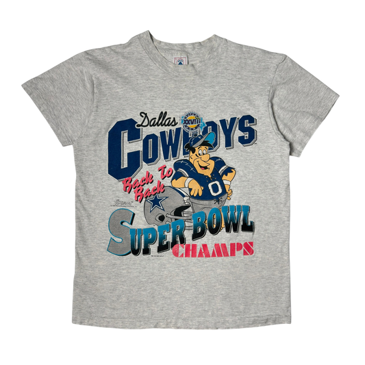 Vintage Dallas Cowboys Flintstones Back-to-Back Super Bowl Champs Heather Gray T-Shirt - M