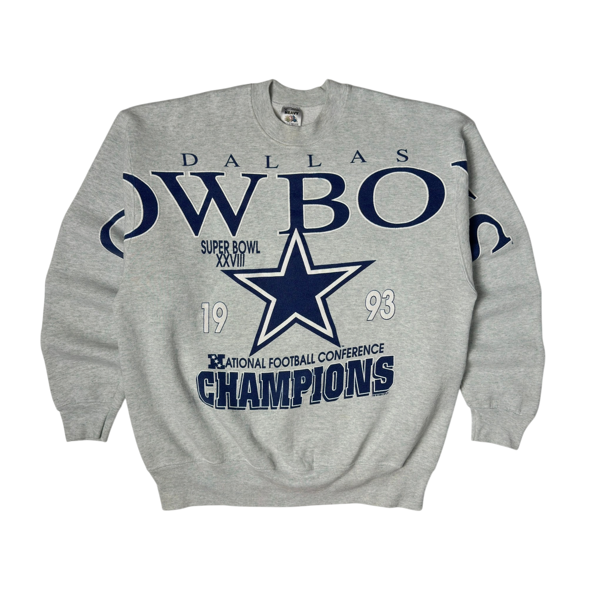 Vintage Dallas Cowboys Spellout Champions Heather Gray Crewneck Sweatshirt - XL