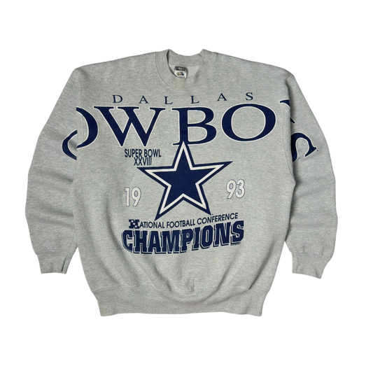 Vintage Dallas Cowboys Spellout Champions Heather Gray Crewneck Sweatshirt - XL