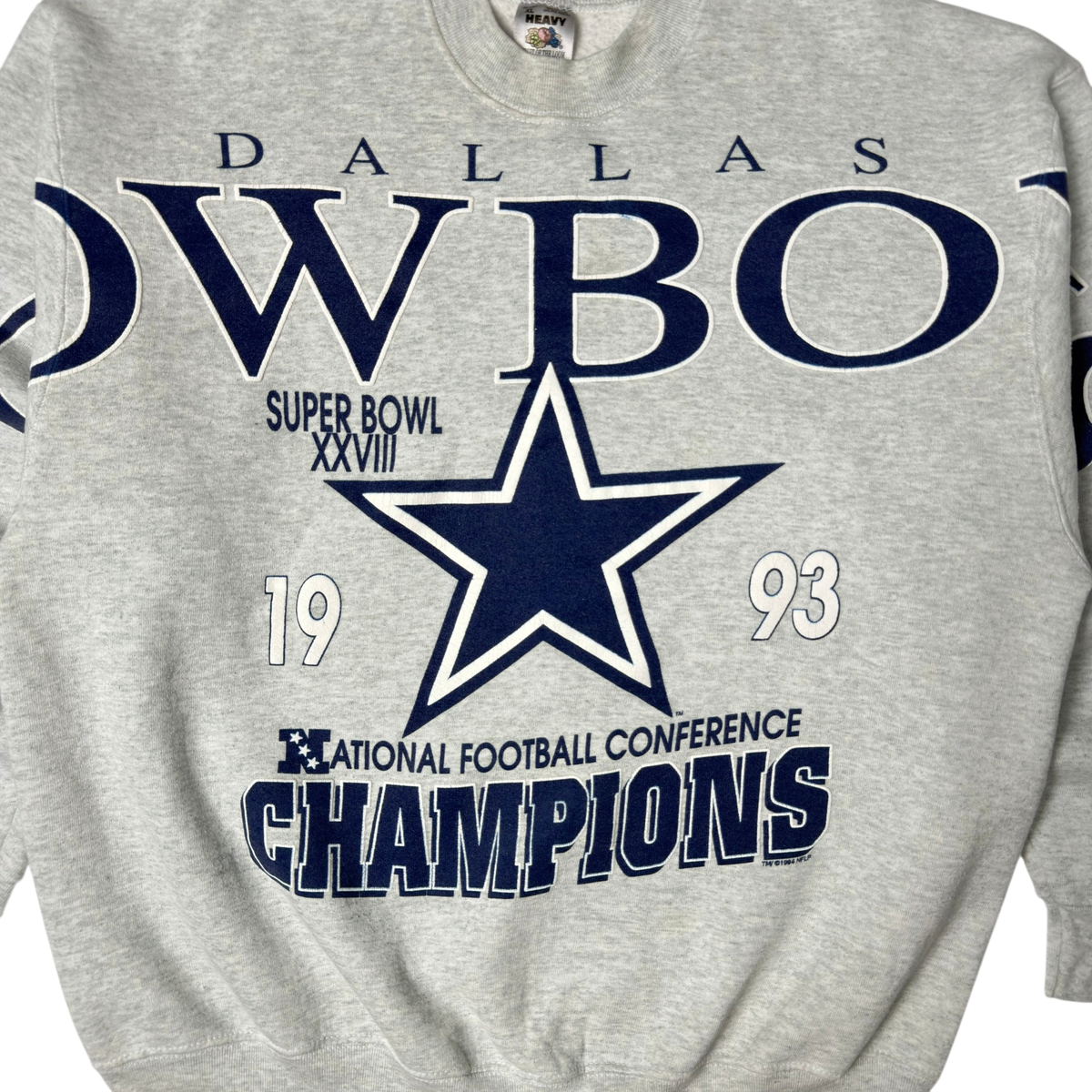 Vintage Dallas Cowboys Spellout Champions Heather Gray Crewneck Sweatshirt - XL