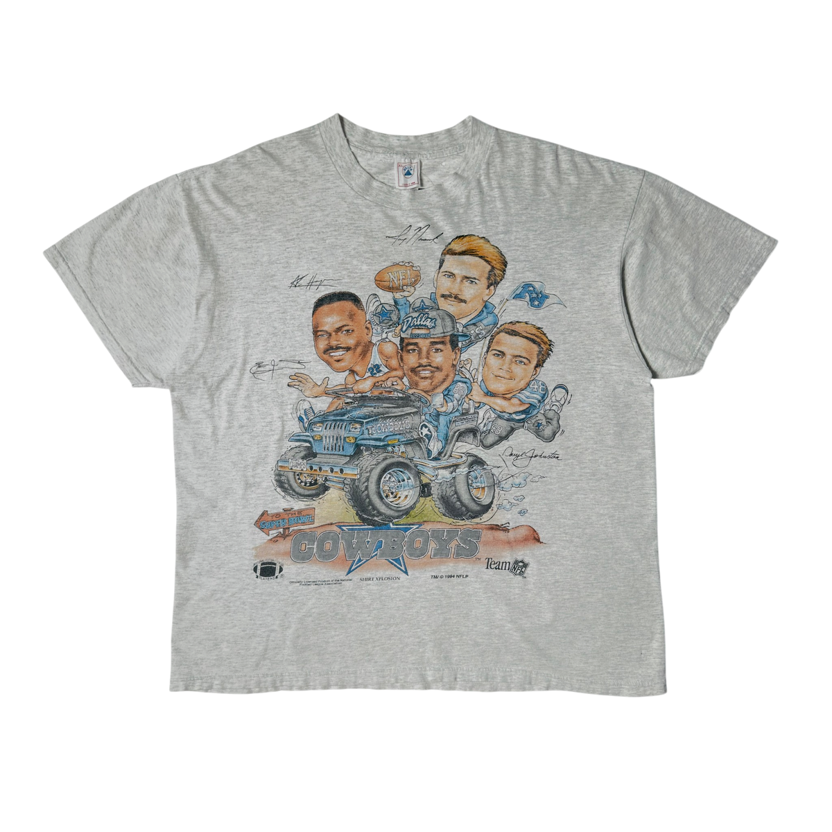 Vintage Distressed Heather Gray Dallas Cowboys Super Bowl Caricature T-Shirt - XL