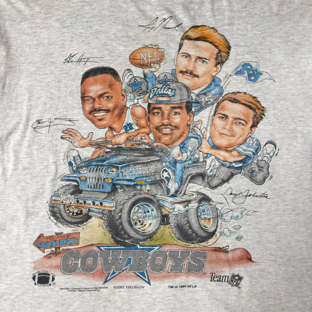 Vintage Distressed Heather Gray Dallas Cowboys Super Bowl Caricature T-Shirt - XL